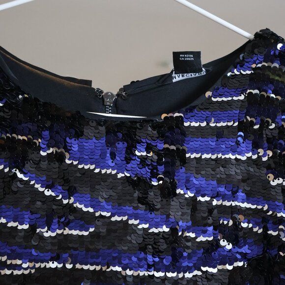 Small Shimmer Blue/Black Short Long-Sleeve Dress - Picture 3 of 6